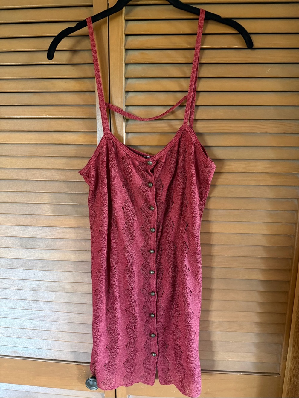 Free People Rose Red Textured Button-Front Mini Dress